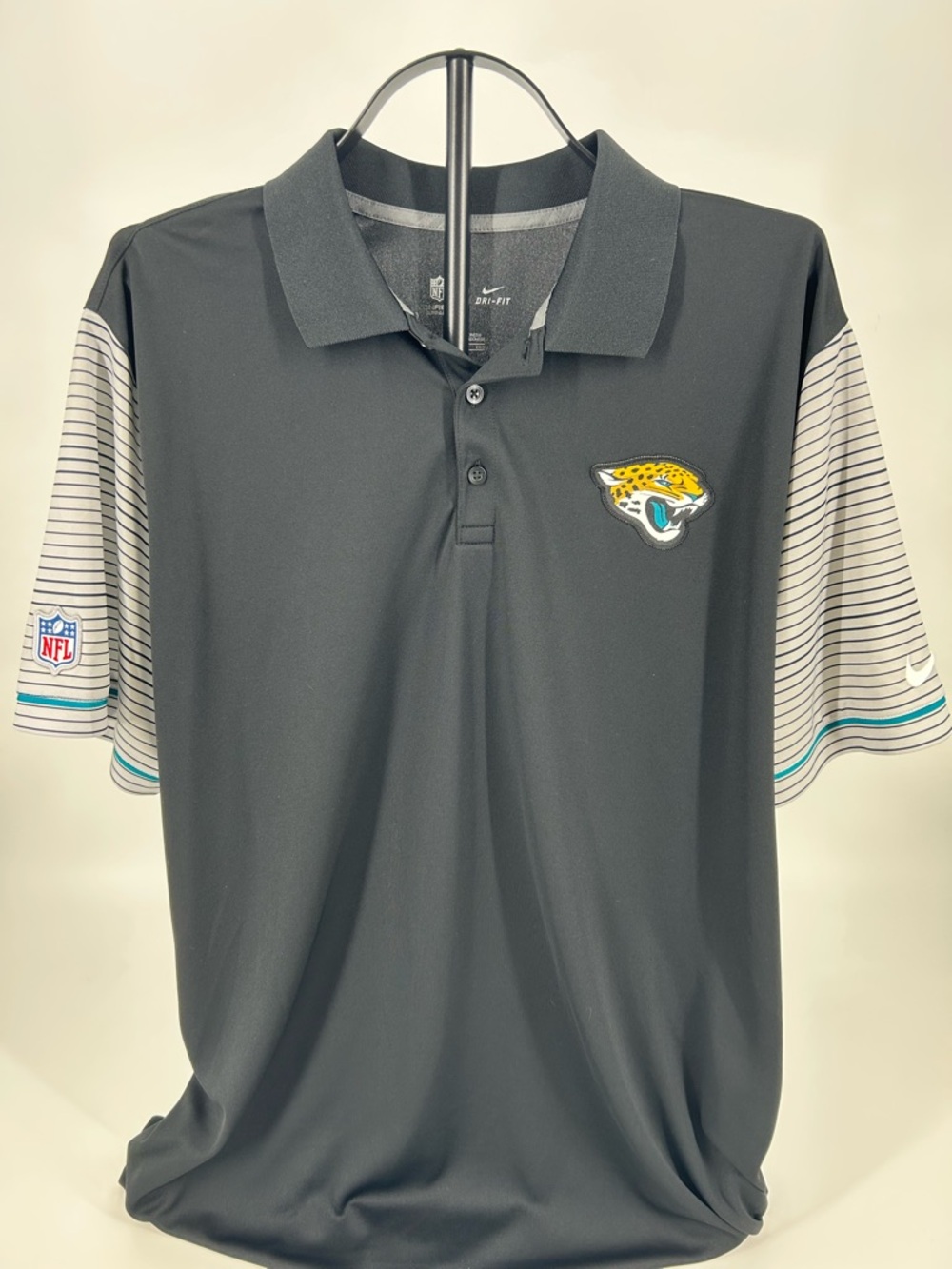 NFL Black Jacksonville Jaguars Polo with Striped Gray Sleeves